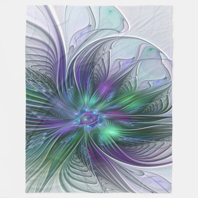 Couverture Polaire Fleur Abstraite Moderne Art Fractal Vert Violet (Devant)