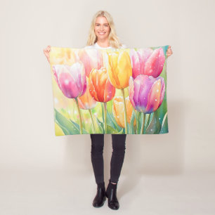 Couverture Polaire Fleur Aquarelle Ressort Jardin Tulip
