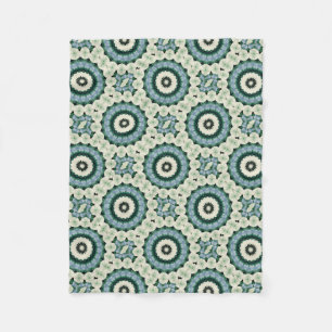 Couverture Polaire Fleur blanche et mandala bleu céruléen