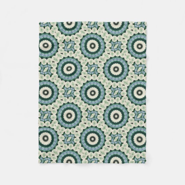 Couverture Polaire Fleur blanche et mandala bleu céruléen (Devant)