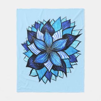 Couverture Polaire Fleur Bleue Abstraite Jolie florale Mandala Ink Ar