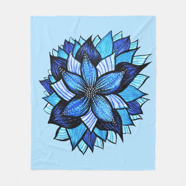 Couverture Polaire Fleur Bleue Abstraite Jolie florale Mandala Ink Ar (Devant)