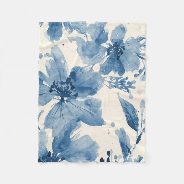 Couverture Polaire Fleur bleue peinte à l'aquarelle botanique fantais (Devant)