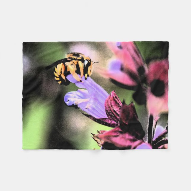 Couverture Polaire Fleur d'abeilles et de fleurs (Devant (Horizontal))