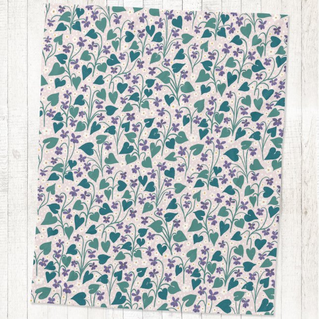 Couverture Polaire Fleur d'anémone violette de bois Impression botani (Wood violet wildflower anemone flower arts and crafts style block print fleece blanket)