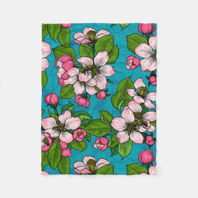 Couverture Polaire Fleur d'Apple sur le turquoise (Devant)