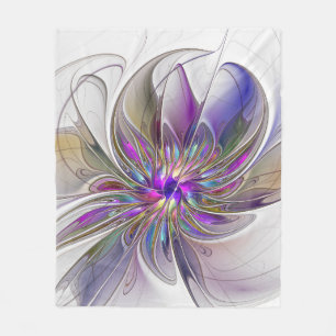 Couverture Polaire Fleur d'art fractal abstrait énergique et coloré