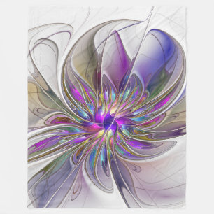 Couverture Polaire Fleur d'art fractal abstrait énergique et coloré