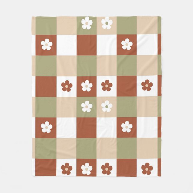 Couverture Polaire Fleur d'automne En vichy vérifier Motif (Devant)