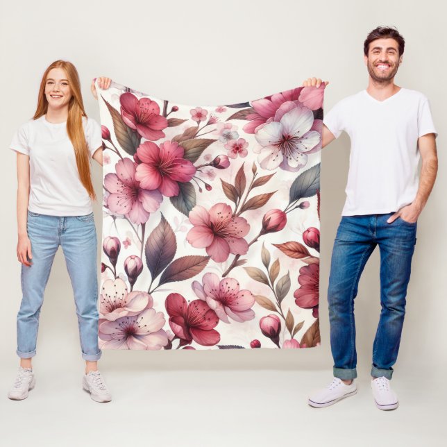 Couverture Polaire Fleur de Cerisier (En situation)