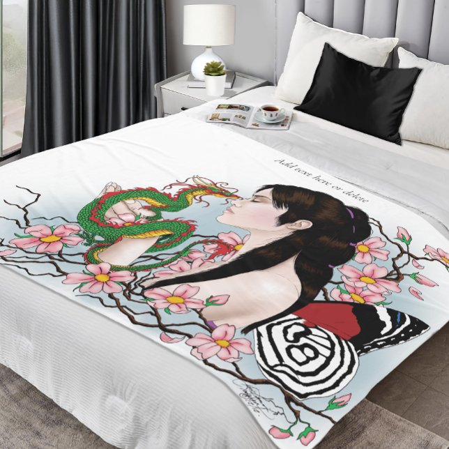 Couverture Polaire Fleur de Cerisier Dragon Sérénité Fée Asiatique (Créateur téléchargé)