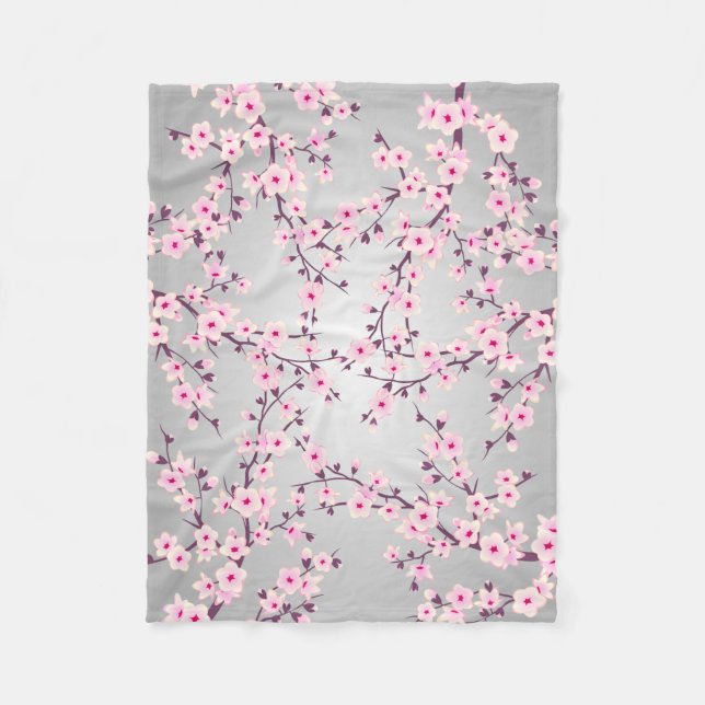 Couverture Polaire Fleur de cerisier rose gris (Devant)
