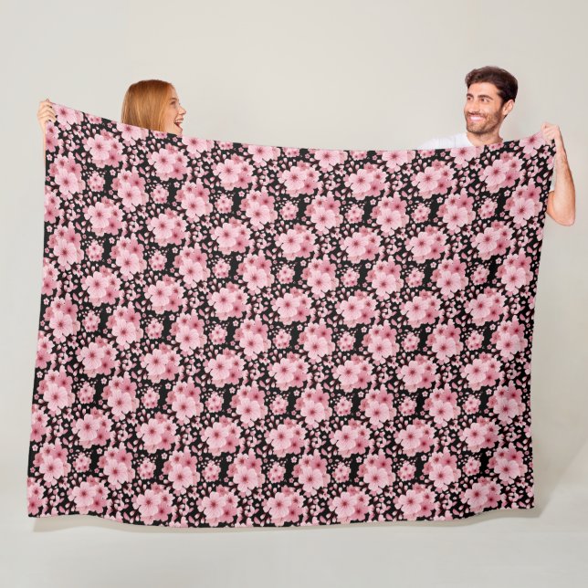 Couverture Polaire Fleur de cerisier rose noir Sakura (En situation)