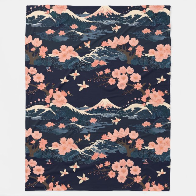 Couverture Polaire Fleur de cerisier Sakura inspirée par le Japon (Devant)