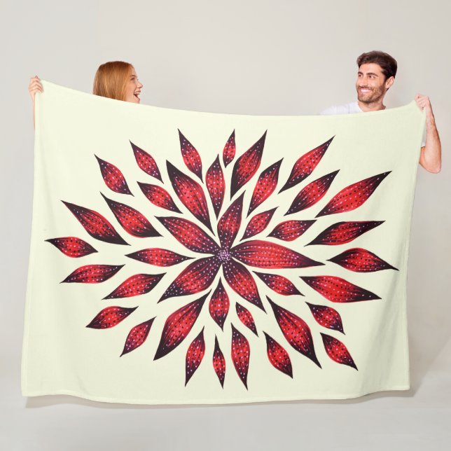 Couverture Polaire Fleur de Doodle Rouge Abstraite dessinée à la main (En situation)