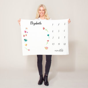 Couverture Polaire Fleur de fleurs Boho Watercolor - jalon mensuel