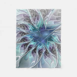 Couverture Polaire Fleur de fractale moderne abstraite avec du bleu