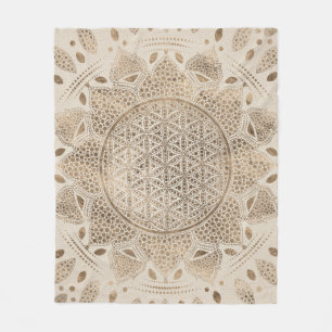 Couverture Polaire Fleur de la vie à Lotus Dot Art pastel golds