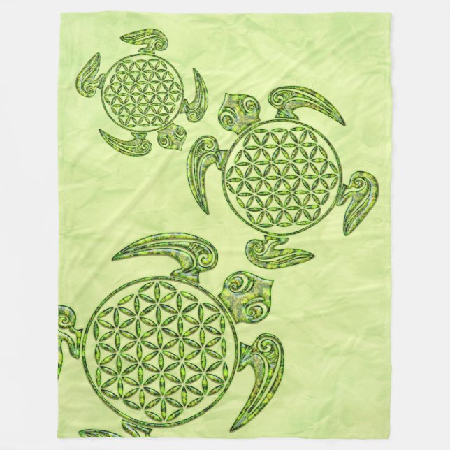 Couverture Polaire Fleur de la vie / Blume des Lebens - vert tortue (Devant)