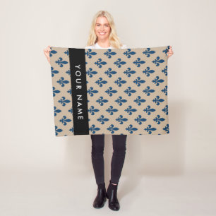 Couverture Polaire Fleur de Lis, Bleu Marine sur Beige, Royal, Votre 