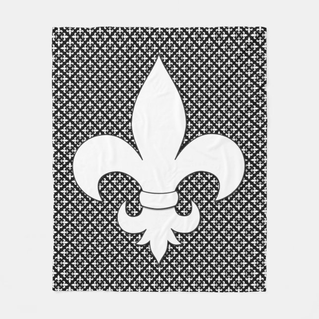 Couverture Polaire Fleur de Lis Motif noir et blanc (Devant)
