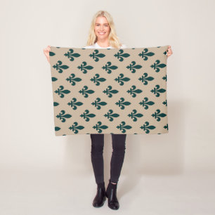 Couverture Polaire Fleur de Lis Motif, Royal French Green on Cream