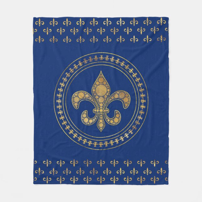 Couverture Polaire Fleur de lis - Or et Royal Blue (Devant)