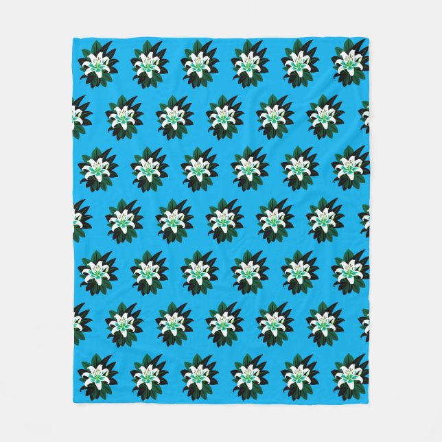 Couverture Polaire Fleur de lys blanche avec feuilles vert foncé (Devant)