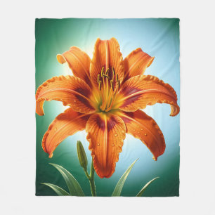 Couverture Polaire Fleur de lys orange vibrant en fleurs