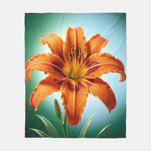 Couverture Polaire Fleur de lys orange vibrant en fleurs (Devant)