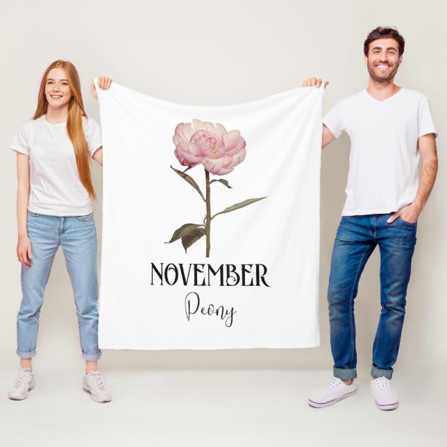 Couverture Polaire Fleur de naissance NOVEMBRE Anniversaire Peony ros (En situation)