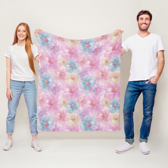 Couverture Polaire Fleur de Pétales Pastels (En situation)