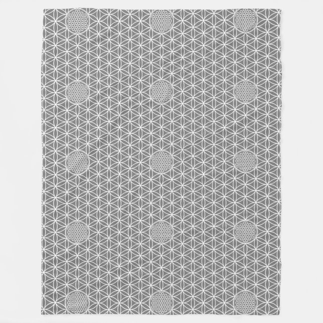 Couverture Polaire Fleur de vie - blanc clair sans soudure + votre do (Devant)