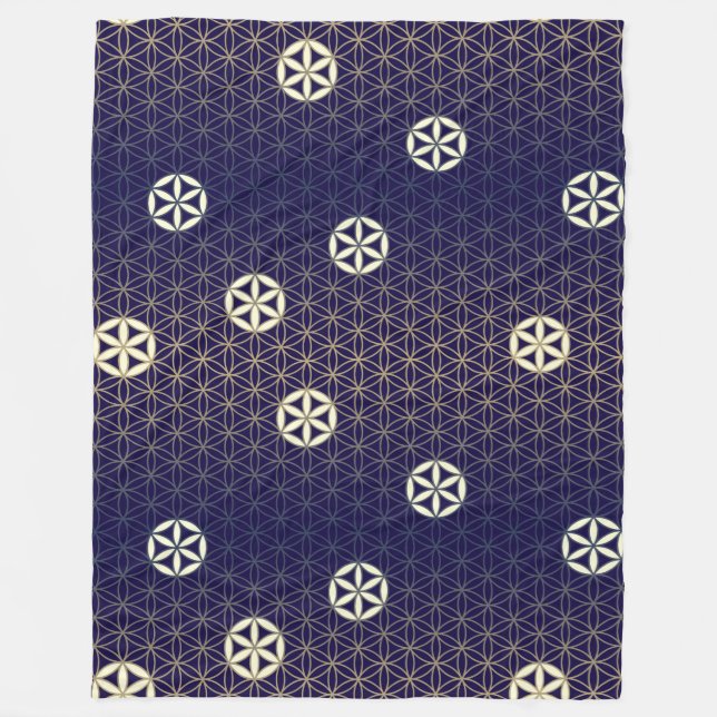 Couverture Polaire Fleur de vie - motif sans soudure - beige bleu (Devant)