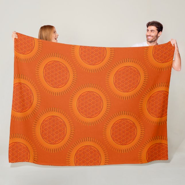 Couverture Polaire Fleur de vie - soleil - motif continu 1 (En situation)
