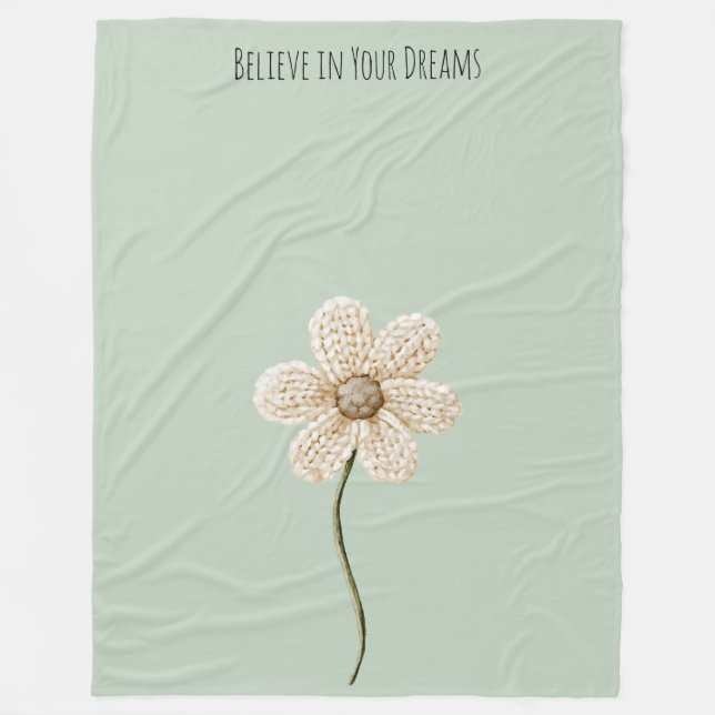 Couverture Polaire Fleur en Faux Tricot Vert Menthe Crème (Devant)