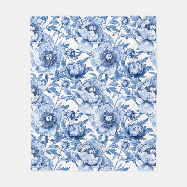Couverture Polaire Fleur en porcelaine bleue botanique délicate (Devant)