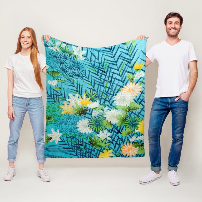Couverture Polaire Fleur et feuille, design japonais (En situation)