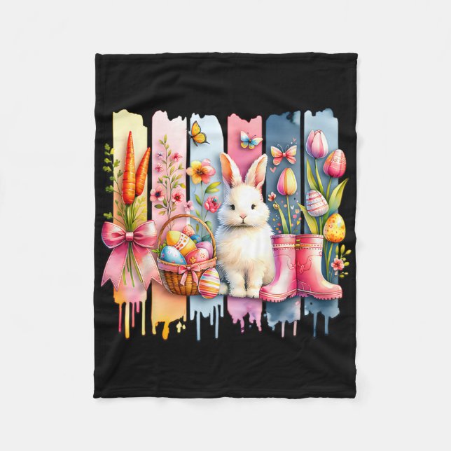 Couverture Polaire Fleur Floral Joyeuses Pâques Lapin Lapin de Pâques (Devant)
