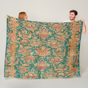 Couverture Polaire Fleur florale d'or vert motif turc perse
