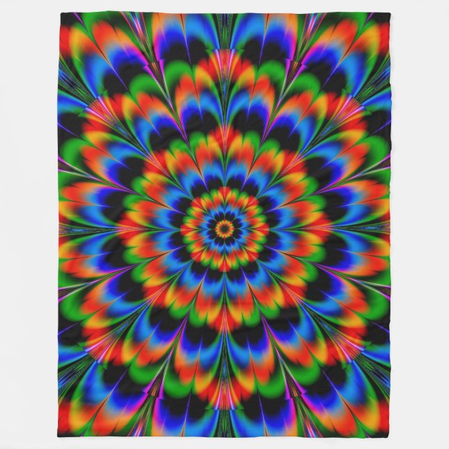 Couverture Polaire Fleur fractale bleu rouge (Devant)