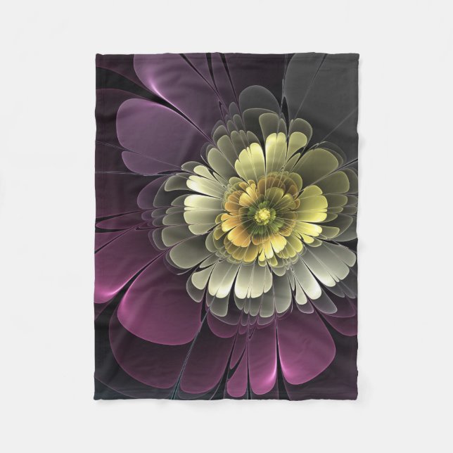Couverture Polaire Fleur fractale grise et pourpre moderne abstraite (Devant)