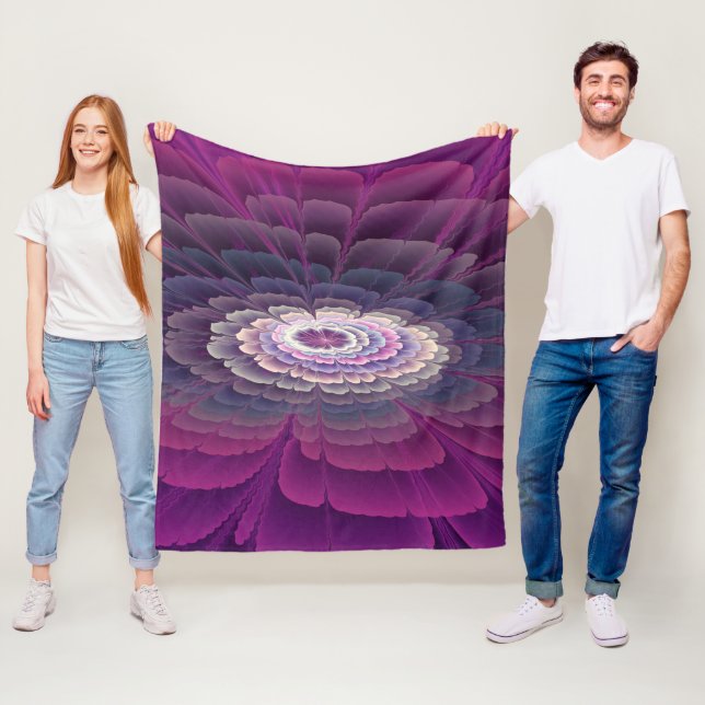 Couverture Polaire Fleur frappante abstraite fractale de couleur rose (En situation)