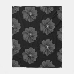 Couverture Polaire "Fleur illustrée en Motif gris-noir"