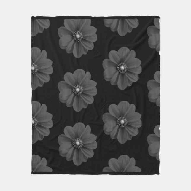 Couverture Polaire "Fleur illustrée en Motif gris-noir" (Devant)