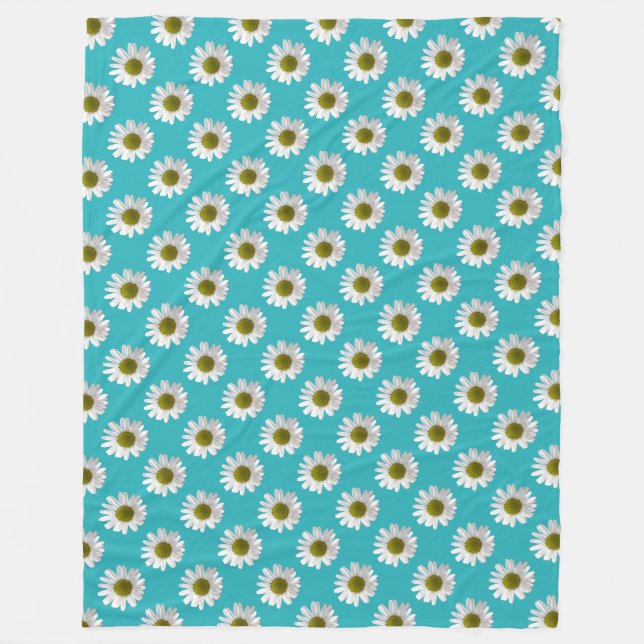Couverture Polaire Fleur imprimé marguerite sur turquoise (Devant)