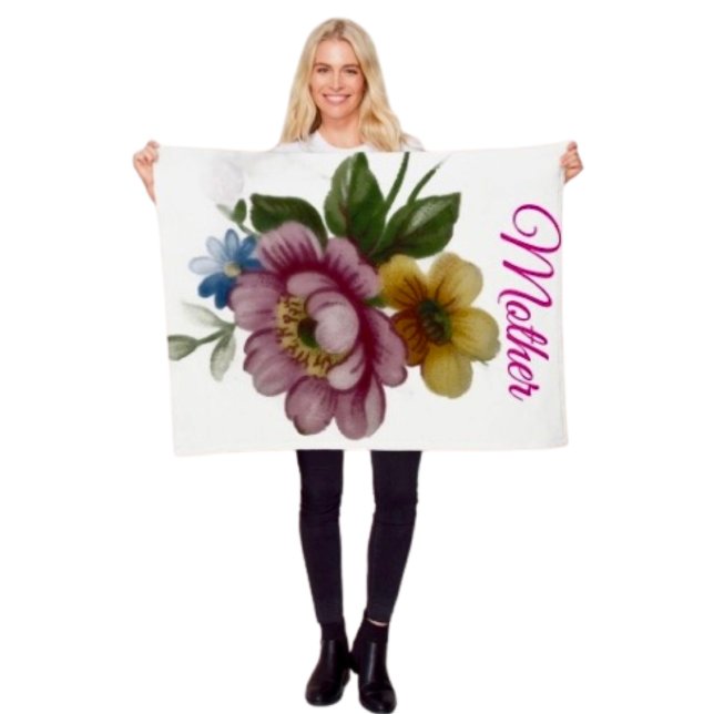 Couverture Polaire Fleur inspirée de la porcelaine (Delicate, soft and colourful. Available 3 sizes, polyester fleece, machine washable. 
)