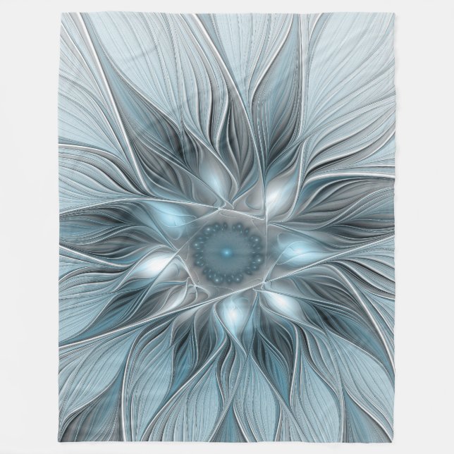 Couverture Polaire Fleur Joyeuse Abstrait gris bleu floral Fractal (Devant)