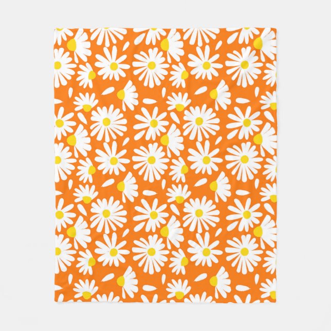 Couverture Polaire Fleur marguerite rétro : orange vintage. (Devant)