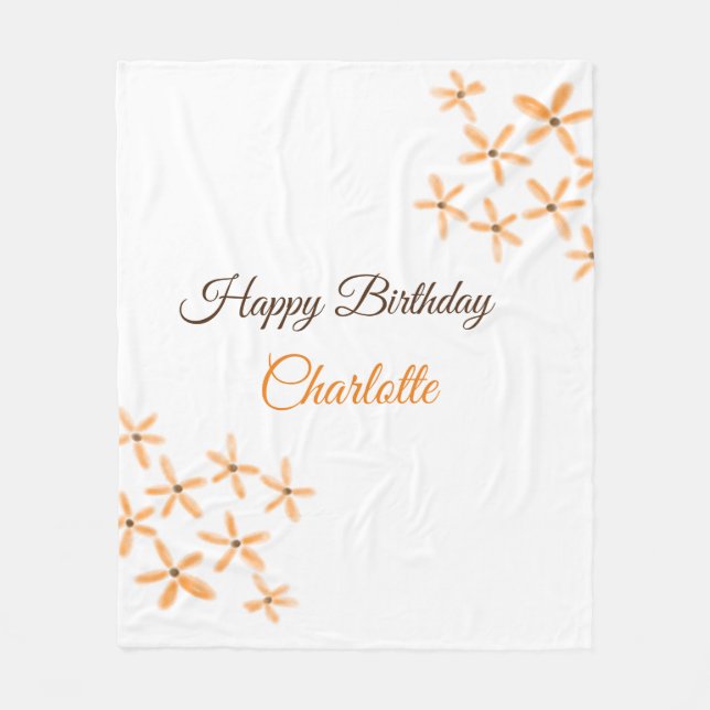 Couverture Polaire Fleur orange brune heureux anniversaire ajouter no (Devant)